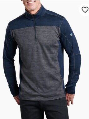 Kuhl Men's Quarter-Zip Long Sleeve Pullover - Navy & Gray